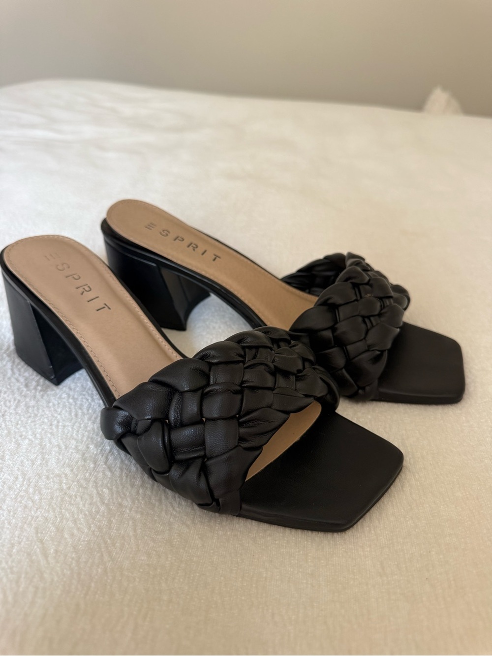 ESPRIT Black Braided Slide Block Heel Mules